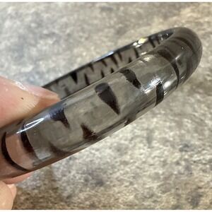 Vintage Clear Lucite Bangle Bracelet Brown Swirl Striped Resin 1970s Style 3"